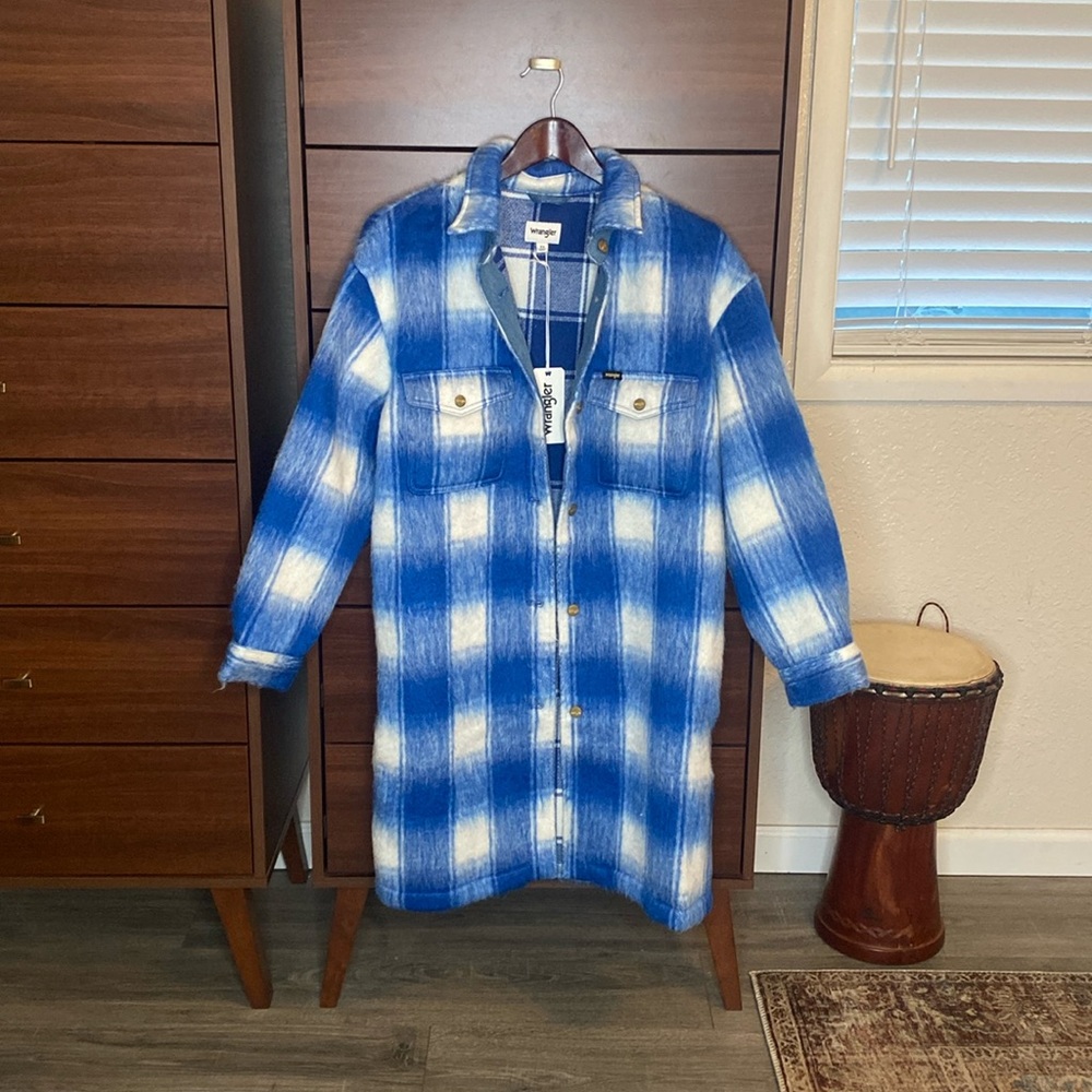 Wrangler Plush Wool Blend Jacket Shacket Daphne Blue Size XS